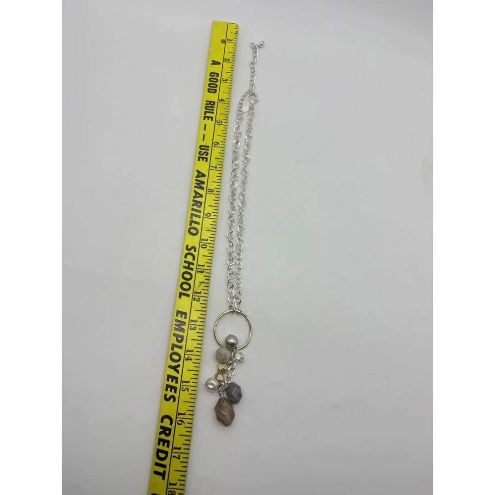 Chicos Bright Silver‎ Long Chain with Gold Tone Dangle Beads Necklace